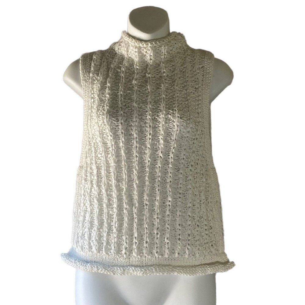 Anthropologie Moth Braided White Top Mock Neck Sleeveless Top Size Medium NWT